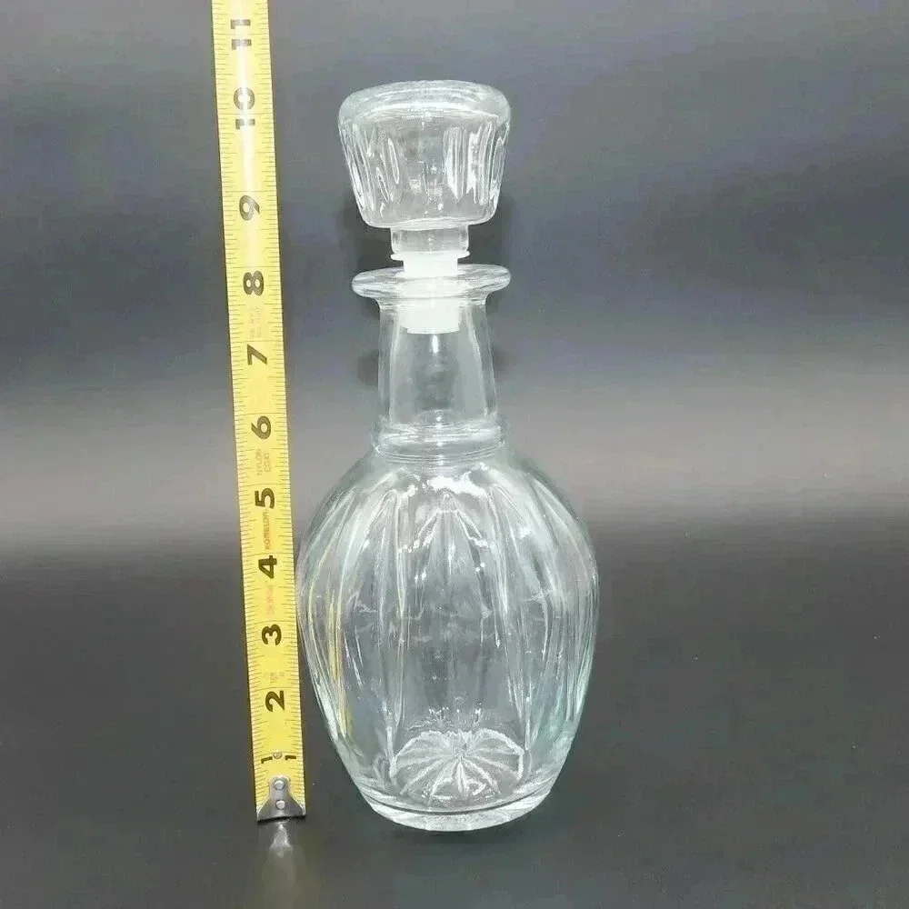 Vintage Clear Glass Liquor Ribbed Decanter with Stopper